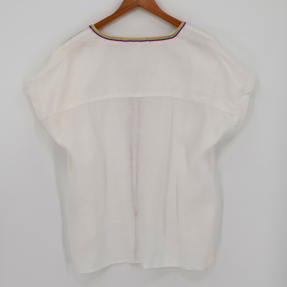 Rachel Zoe Linen Top Womens White Embroidered Rainbow Resort Vacation Size L - Picture 2 of 9
